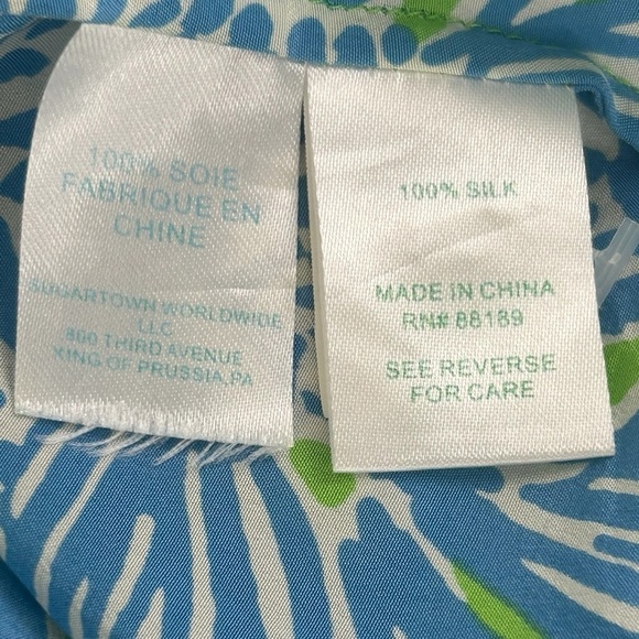 Lilly Pulitzer Elsa Top Biggest Fan Blue Green 100% Silk Seahorse Coral XS READ - Picture 7 of 12